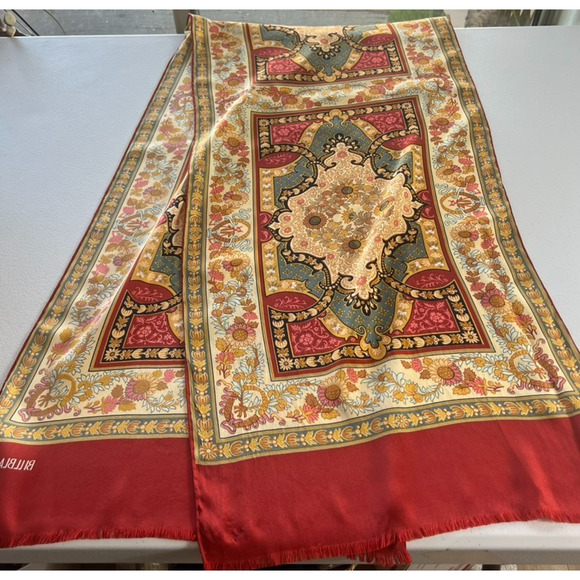 Vintage Bill Blass for Baar & Beards Silk Multicolored Scarf Floral Red - Picture 1 of 11